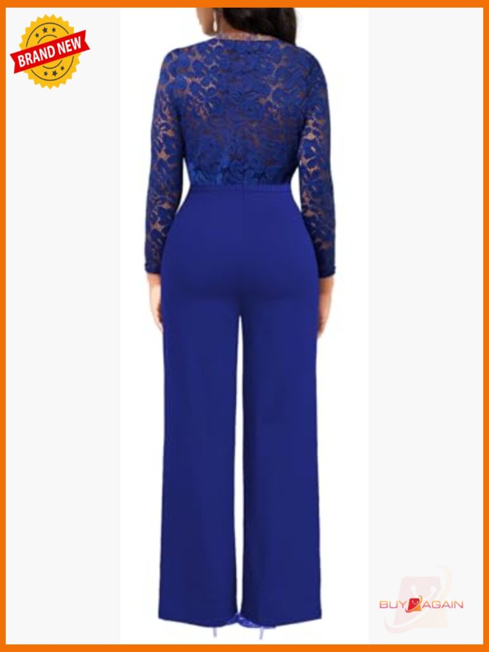 Formal Lace Jumpsuit with Long Sleeves and Zipper Closure - Picture 2 of 2